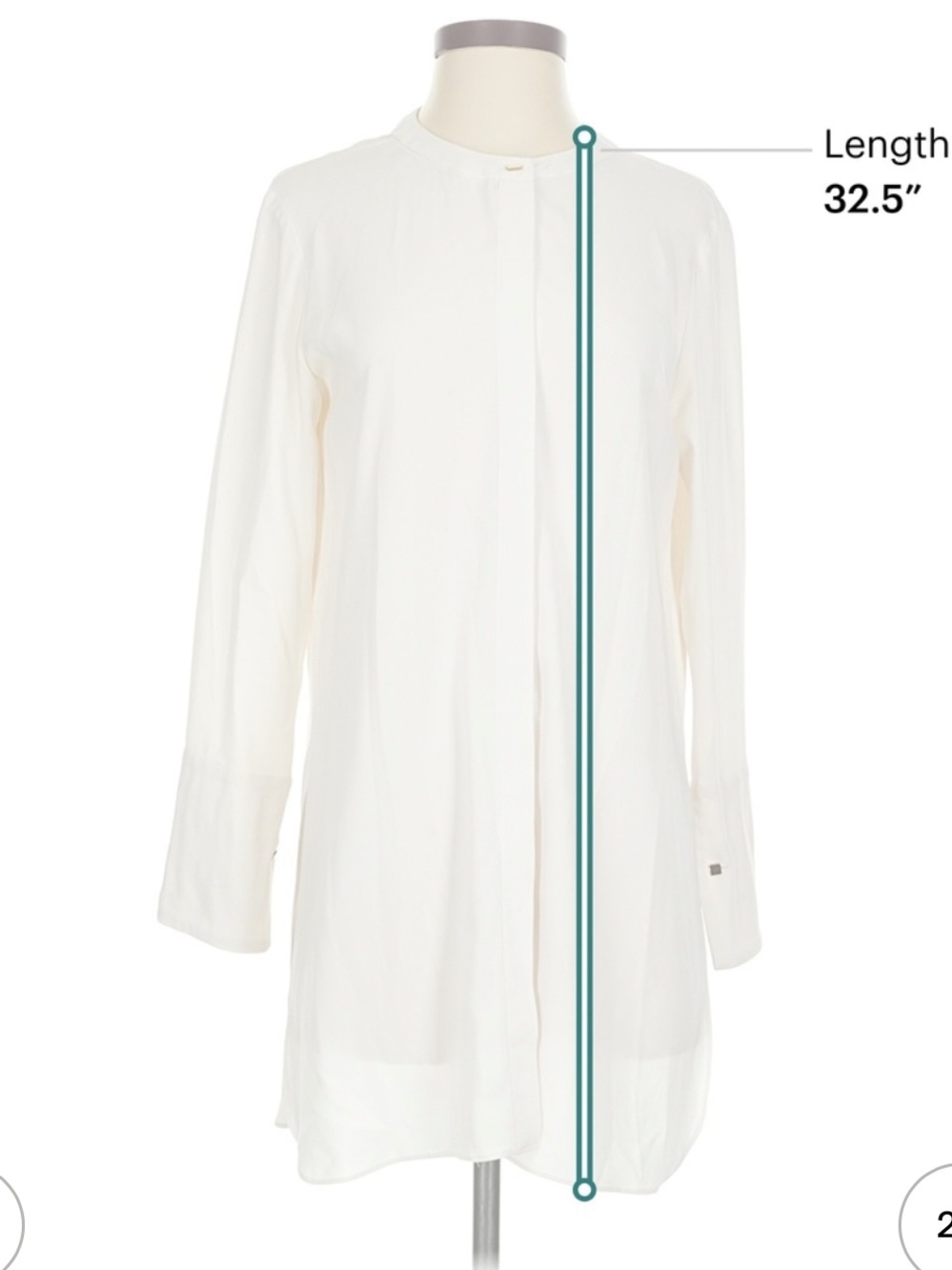 MM. LaFleur Longline Mandarin Collar Ivory Button Up Shirt, Size Small - Picture 5 of 14